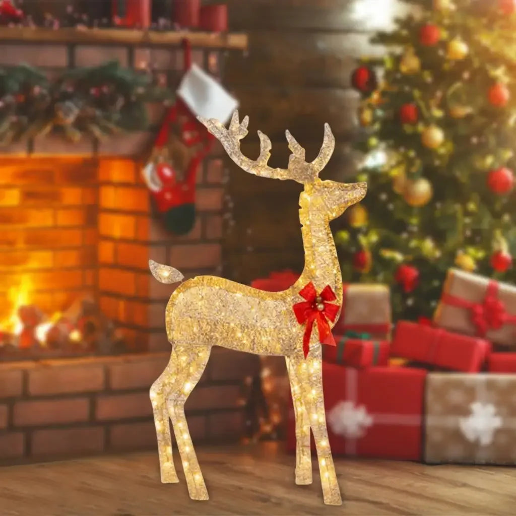 160/210 Warm White LED Lights Indoor Outdoor Large Lighted Christmas Deer Family Set Front Yard Porch Holiday Decoration