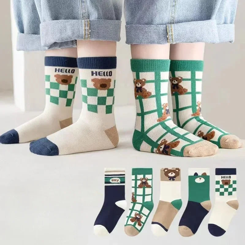 Kids' Socks 5 Pairs/lot Soft Cotton Thin Socks Spring Autumn Cotton Socks Medium Little Boys Crew Sock Baby Cartoon Pattern
