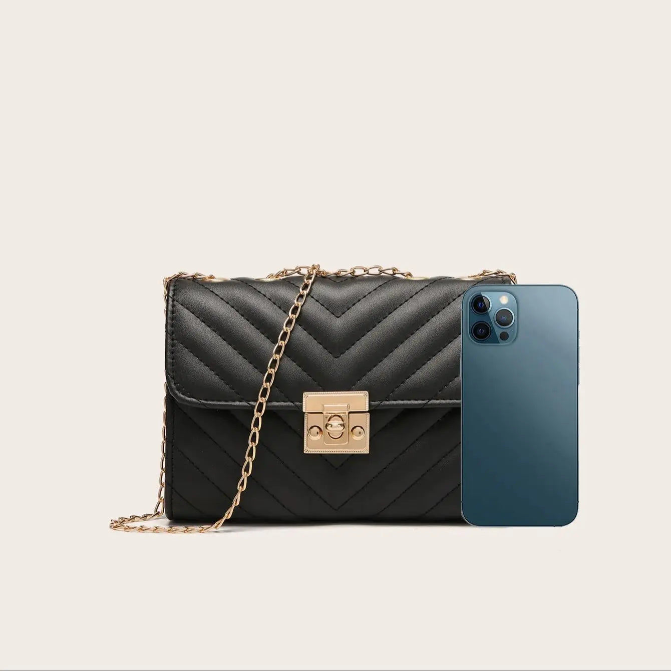 Lingge Chain Small Square Bag Lock Buckle Single Shoulder Crossbody Bag Texture