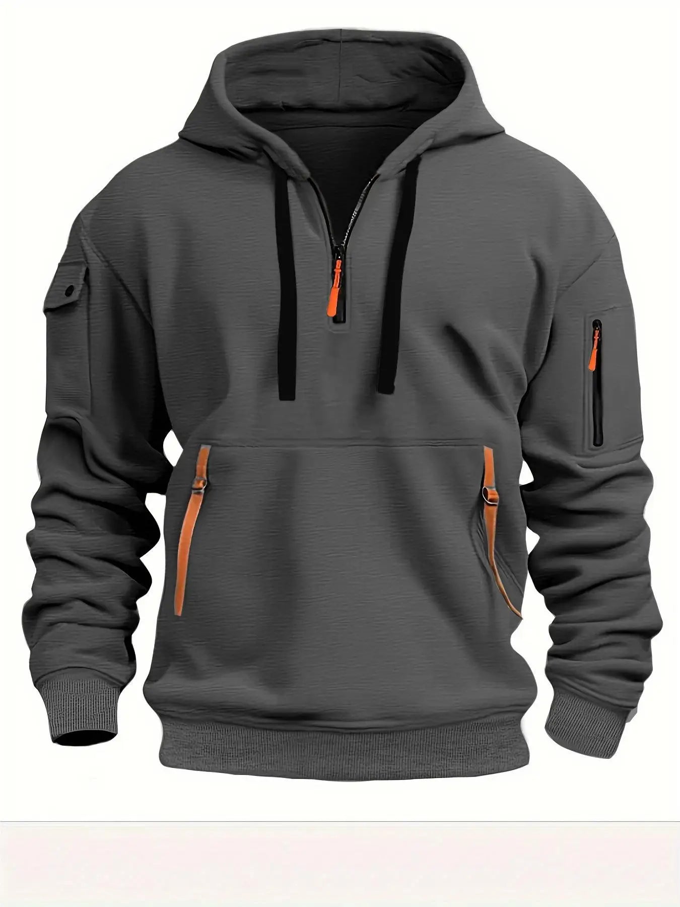2025 New Multi Pocket Zipper Fleece Hooded Casual Shirt