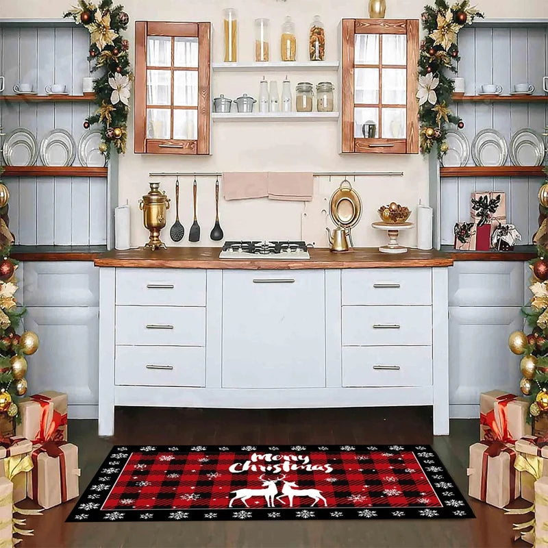 Plaid Christmas Tree Floor Mat Home Kitchen Absorbent Non-slip Mat Merry Christmas Decoration For Home
