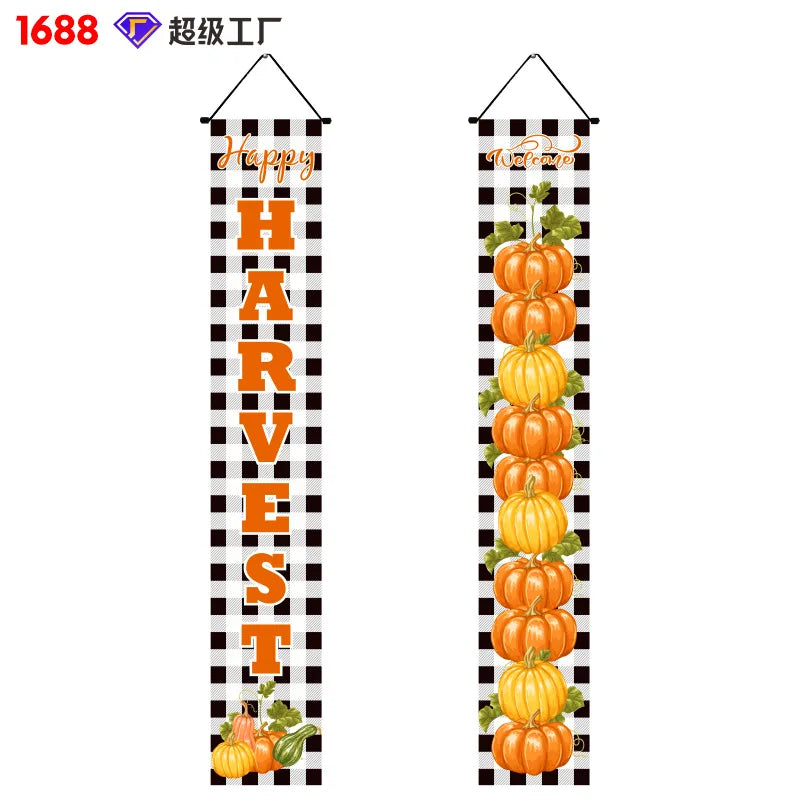Thanksgiving Day Door Couplet Pumpkin Porch Hanging Banner Harvest Festival Party Decoration 2025 Autumn Farm Theme Party Decor