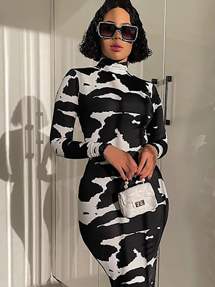 Turtleneck Cow Print Dress