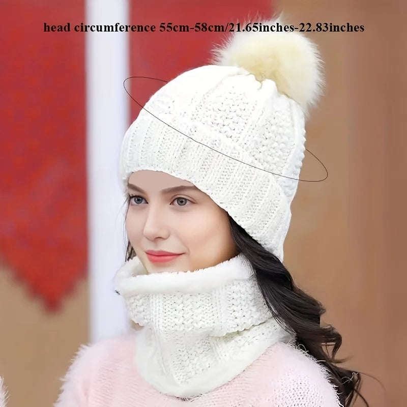 2-piece Winter Warm Windproof Thick Plush Windproof Warm Casual Hat with Scarf