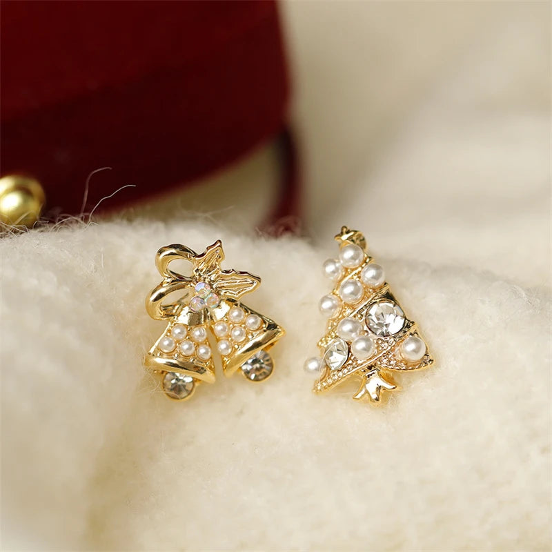Fashion Christmas Green Bowknot Bell Pendant Earrings