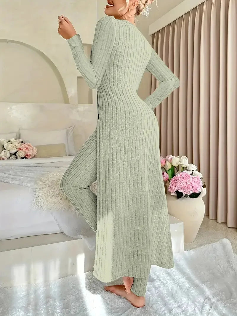 Autumn Casual Solid Set For Women Fashion O Neck Long Tops+High Waist Slim Pants 2 Piece Sets Lady Holiday Women's Clothing New