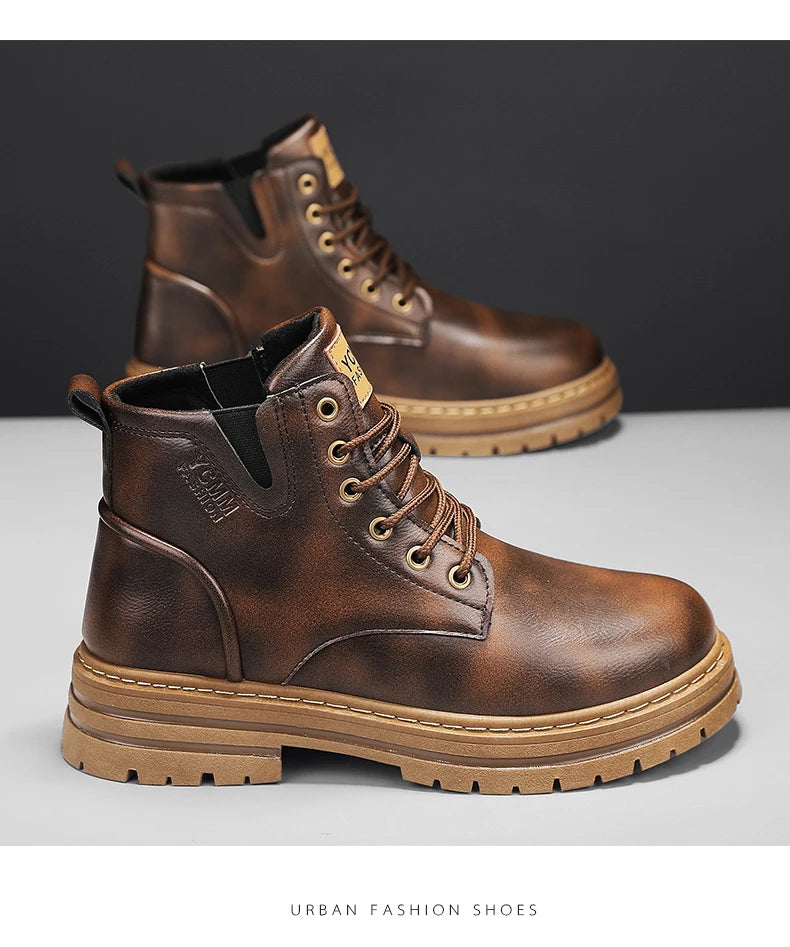 Men's boots soft sole four seasons anti slip comfortable high top boots men's thick soled comfortable youth versatile work boots