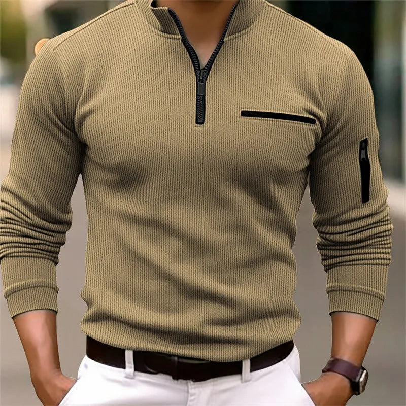 New light luxury light mature casual men sports  long  sleeve POLO shirt
