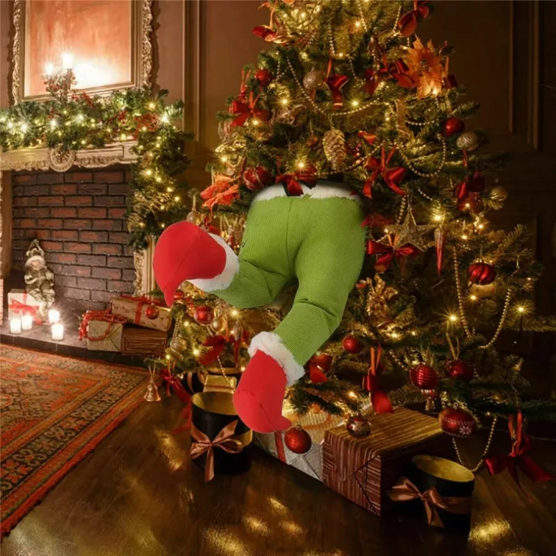 Christmas Elf Leg Plush Toy Xmas Tree Green Artificial Leg Children's Toy Christmas Green Hairy Monster Arm Pendant