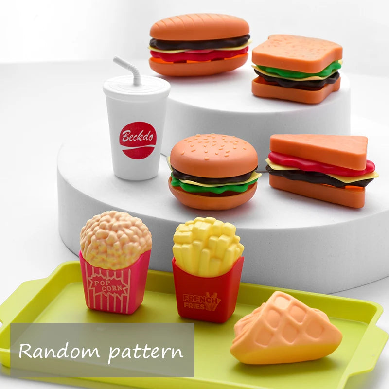 Children Hamburger Pretend Play Cooking Toys Set Mini Simulation Food Kitchen Toys For Girls Sandwich Fries Burger Assembly Game