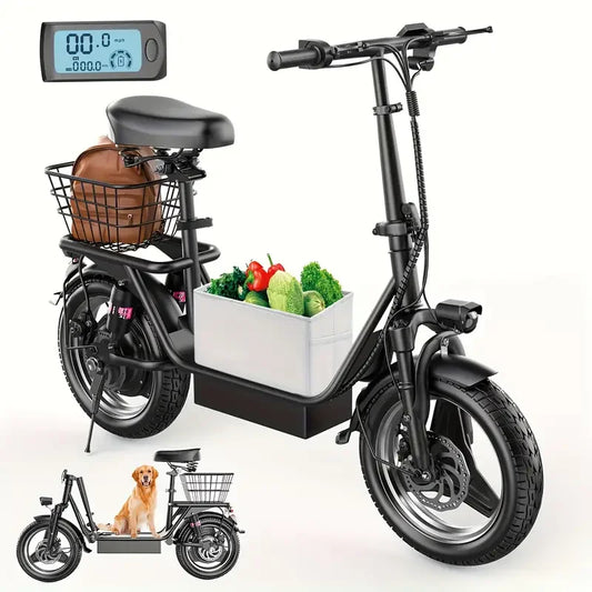 Foldable Electric Scooter with Basket for Adults, 500W Motor, Full Suspension, Motor Escooter Suitable for Commutting Travel