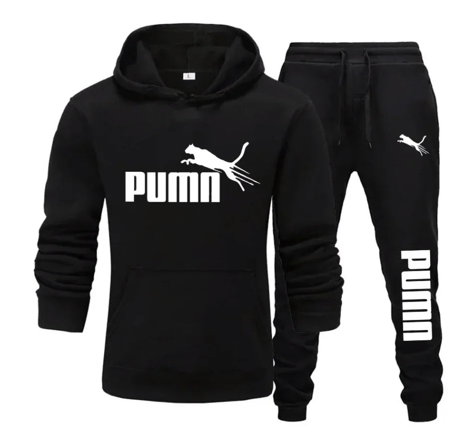 New autumn and winter men's pullover hoodie + pants 2-piece