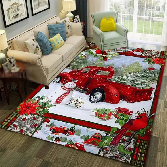 Christmas Red Santa Claus Truck Pattern Carpet Door Mat Door Mat Mat Living Room Carpet Christmas Decoration Room Home Decor