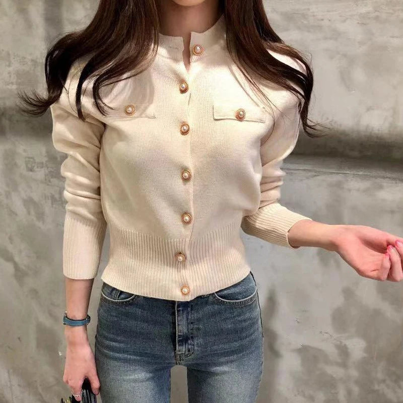 2025 Autumn Long Sleeve Fashion Women Cardigans Sweater Knitted Coat Short