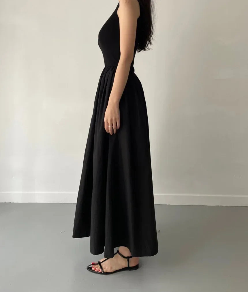 Simple Elegant Black Long Dresses For Women Round Neck Sleeveless