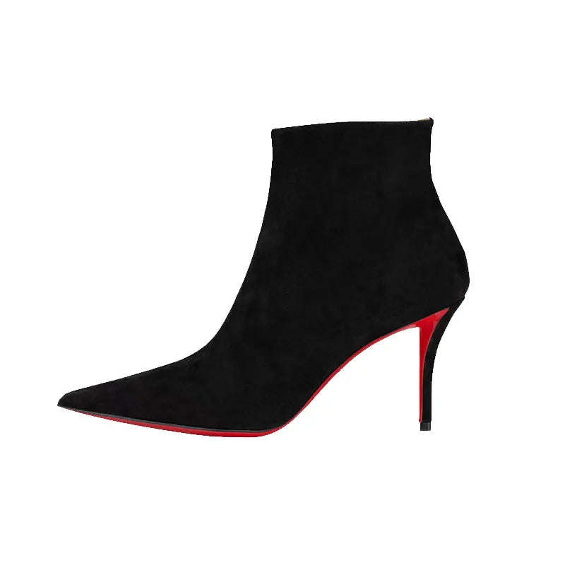 2025 European AndAmerican LuxuryCrocodile LeatherStilettoHigh Heels, Side ZipperPointed ShortBoots, Women's VersatileSuede Shoes