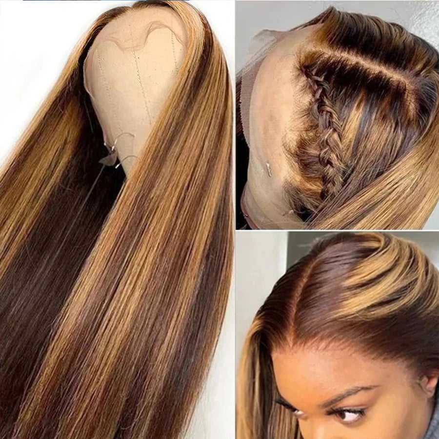 13x4 Highlight Wig Human Hair Ombre Honey Blonde Lace Front Wig Brazilian Hair Wigs For Women Straight 13x6 HD Lace Frontal Wig