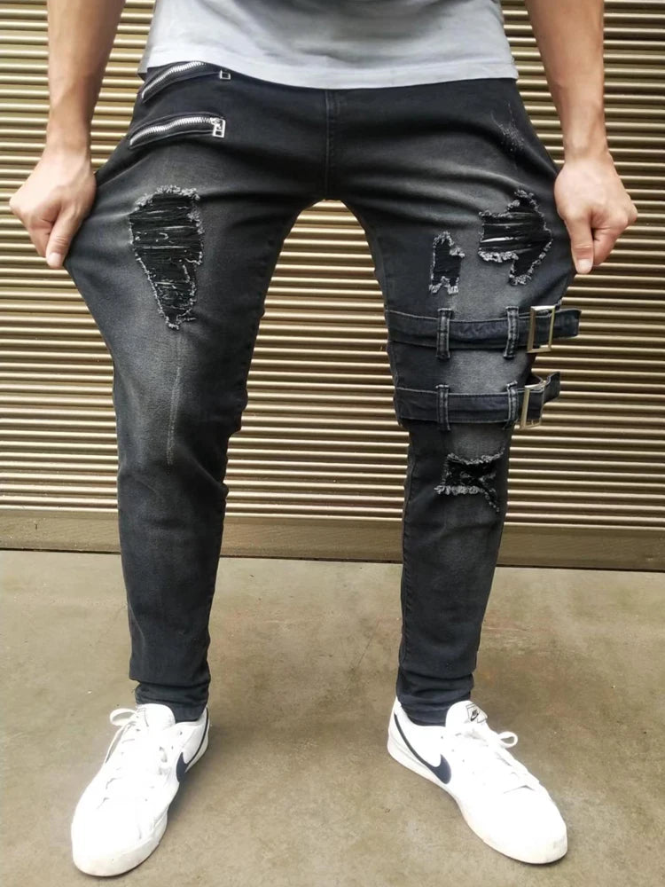 Zipper Decoration Slim Fit Biker Men Jeans