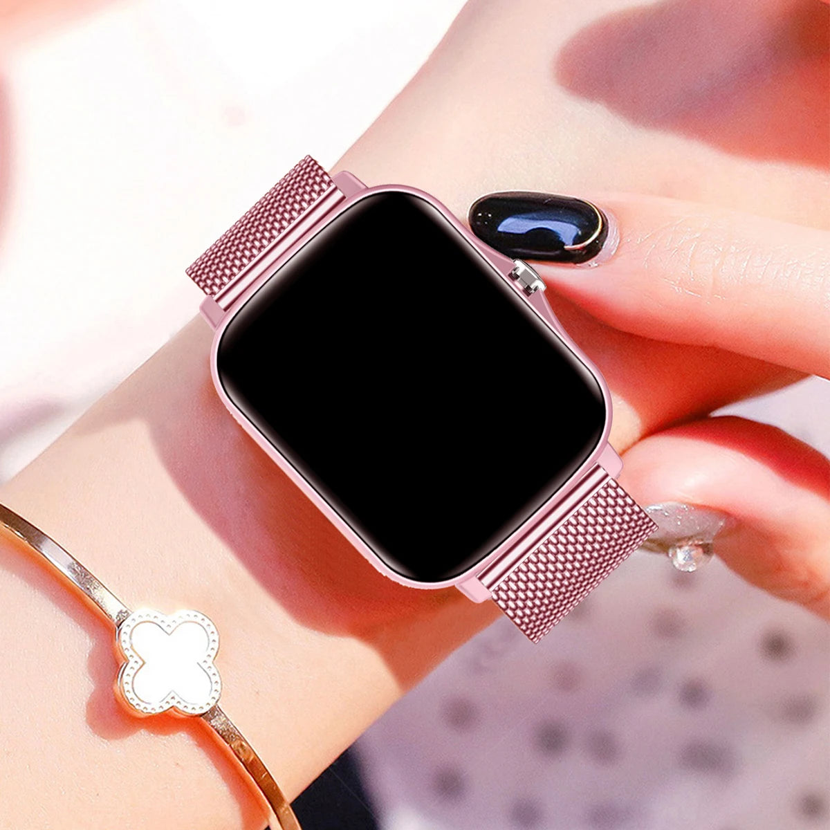 +3pc Straps Smart Watch Women Men Smartwatch Square