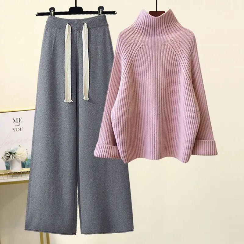 Plus Size Autumn Winter Women's Set New Lazy Style Sweater And Slimming Casual Pants Two Piece Set Trendy Elastic Knitted Fabric
