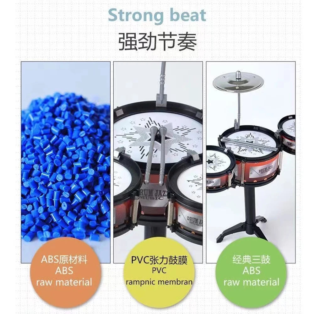 Jazz Drum Set for Kids 3 Drums / 5 Drums with Small Stool Drum Stick Set Music Instrument Educational Toys for Beginners Gifts