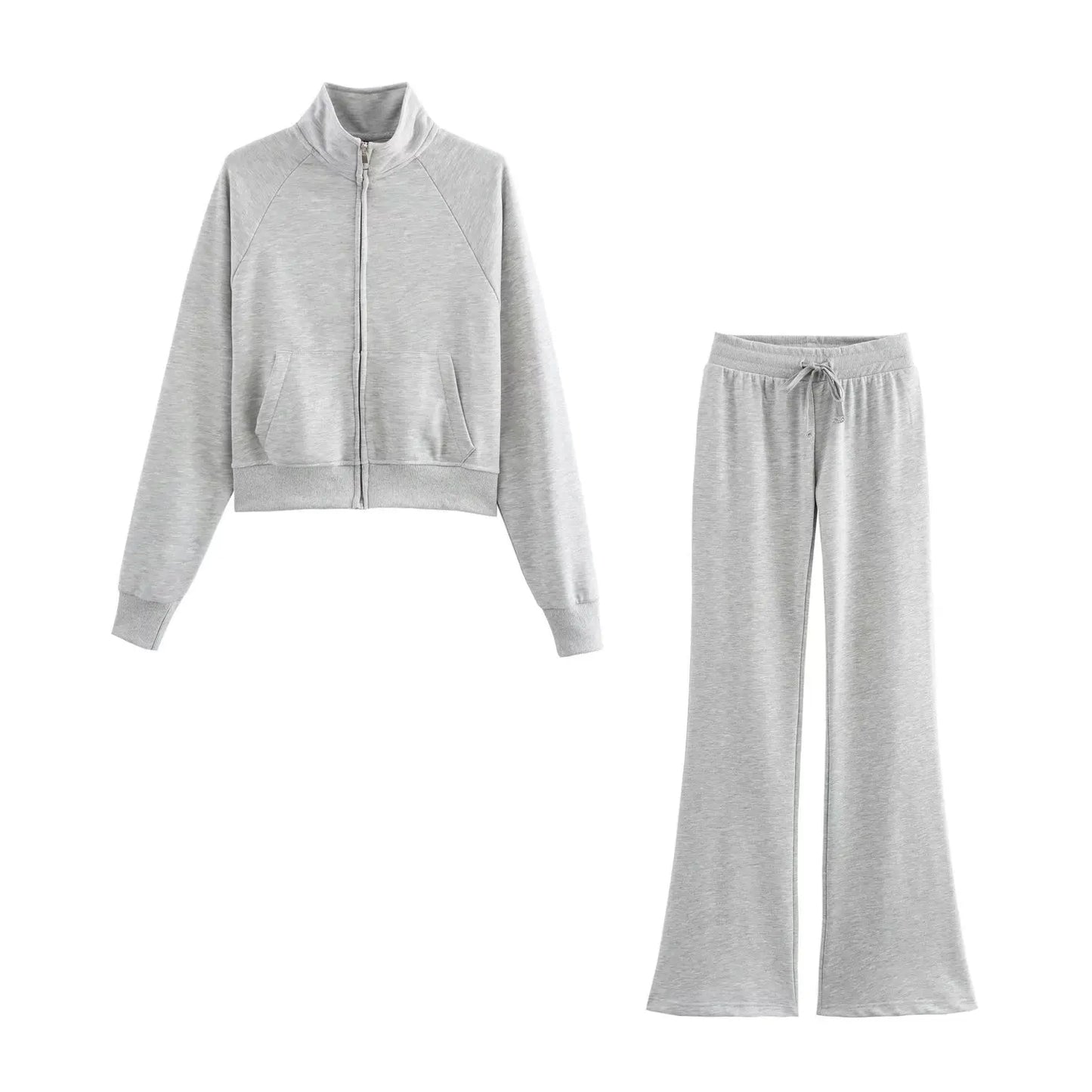 RARA Women's Zip Up Stand Collar Jacket and Drawstring Flared Pants Set Comfortable and Stylish for Everyday Activities