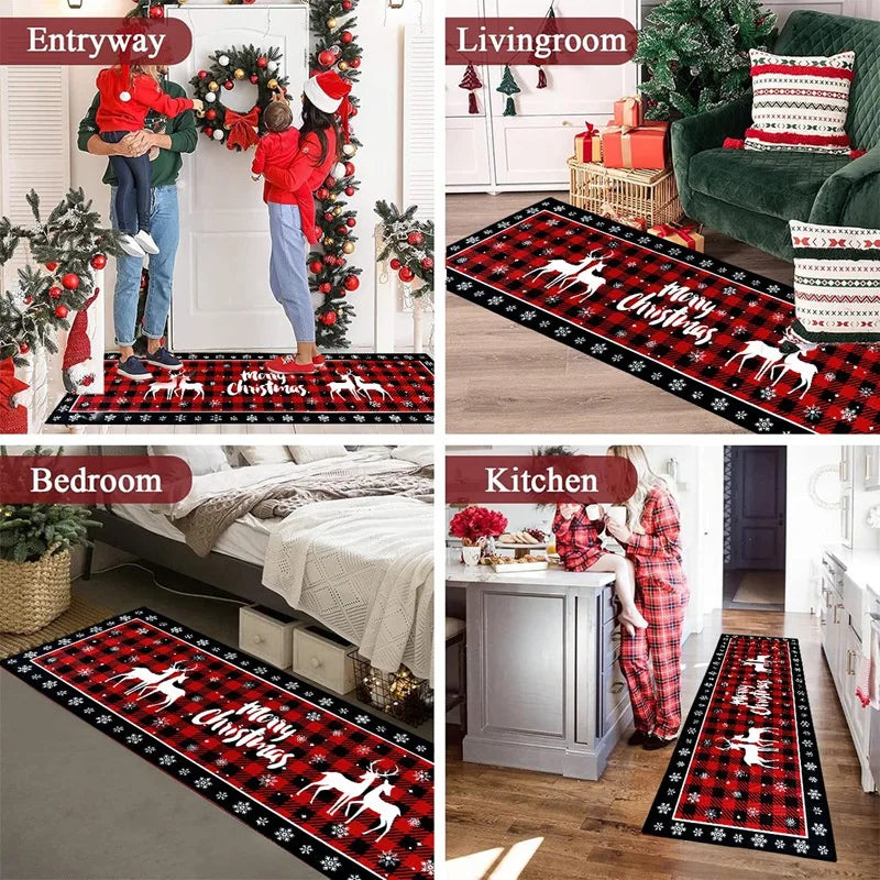 Plaid Christmas Tree Floor Mat Home Kitchen Absorbent Non-slip Mat Merry Christmas Decoration For Home