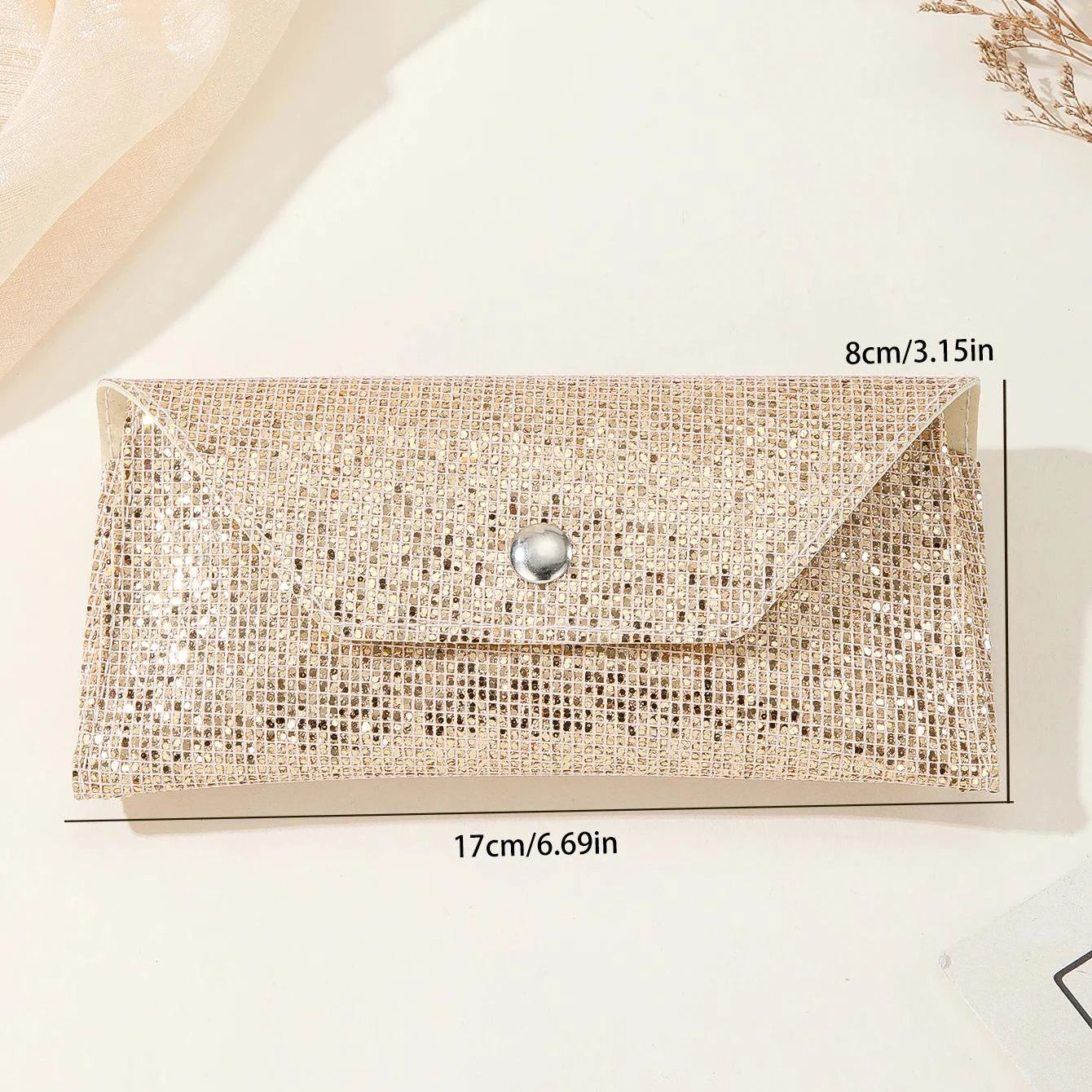 1pc Retro Soft Sequined Leather Sunglasses Case Portable Neutral