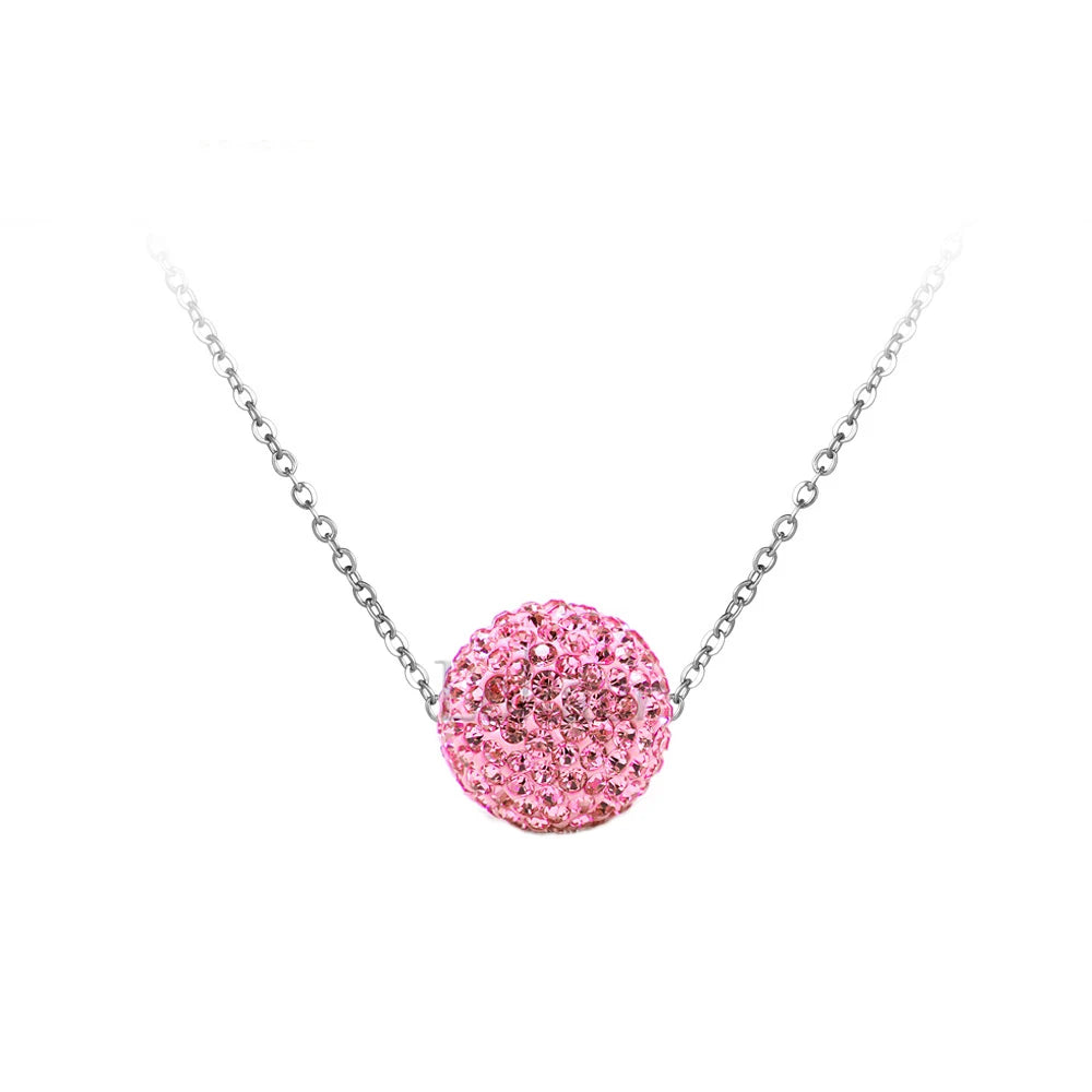 Crystal Disco Ball Pendant Necklace Rose Gold Color Stainless Steel Chain Link Necklaces Jewelry