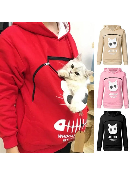 3XL Cat Lovers Hooded Sweatshirt Kangaroo Dog Pet Paw Dropshipping Pullovers Cuddle Pouch  Fish  Pocket Hoodie Tops