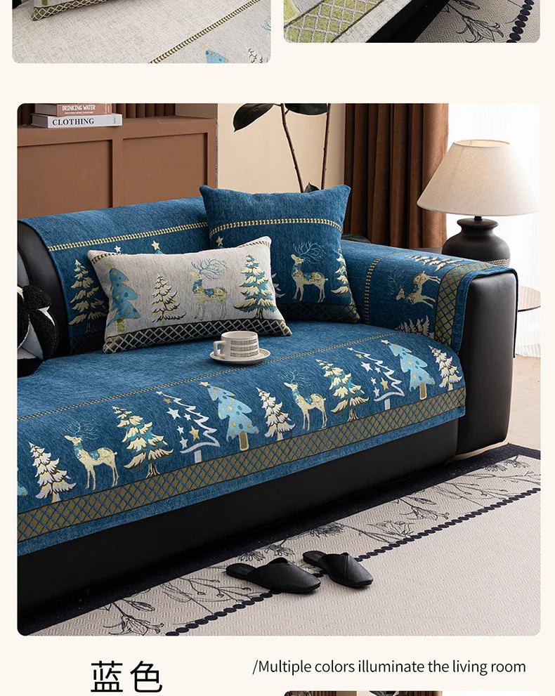 Chinese Style Chenille Sofa Slipcover, Couch Cover,  Pet Dog Friendly, Thick Plush Cover, Furniture, 1piece
