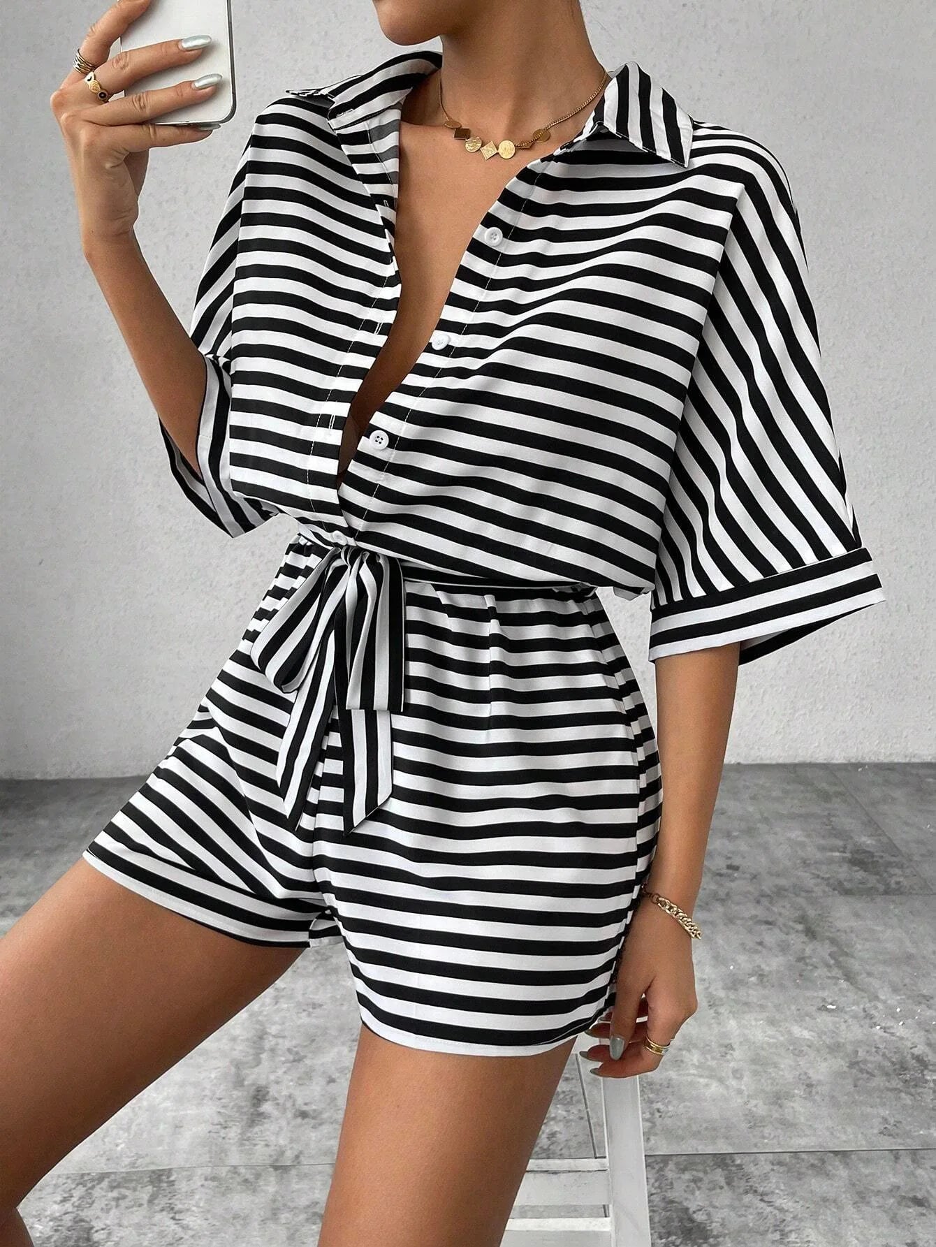 Shirt Top+ Shorts 2-piece Sets Woman