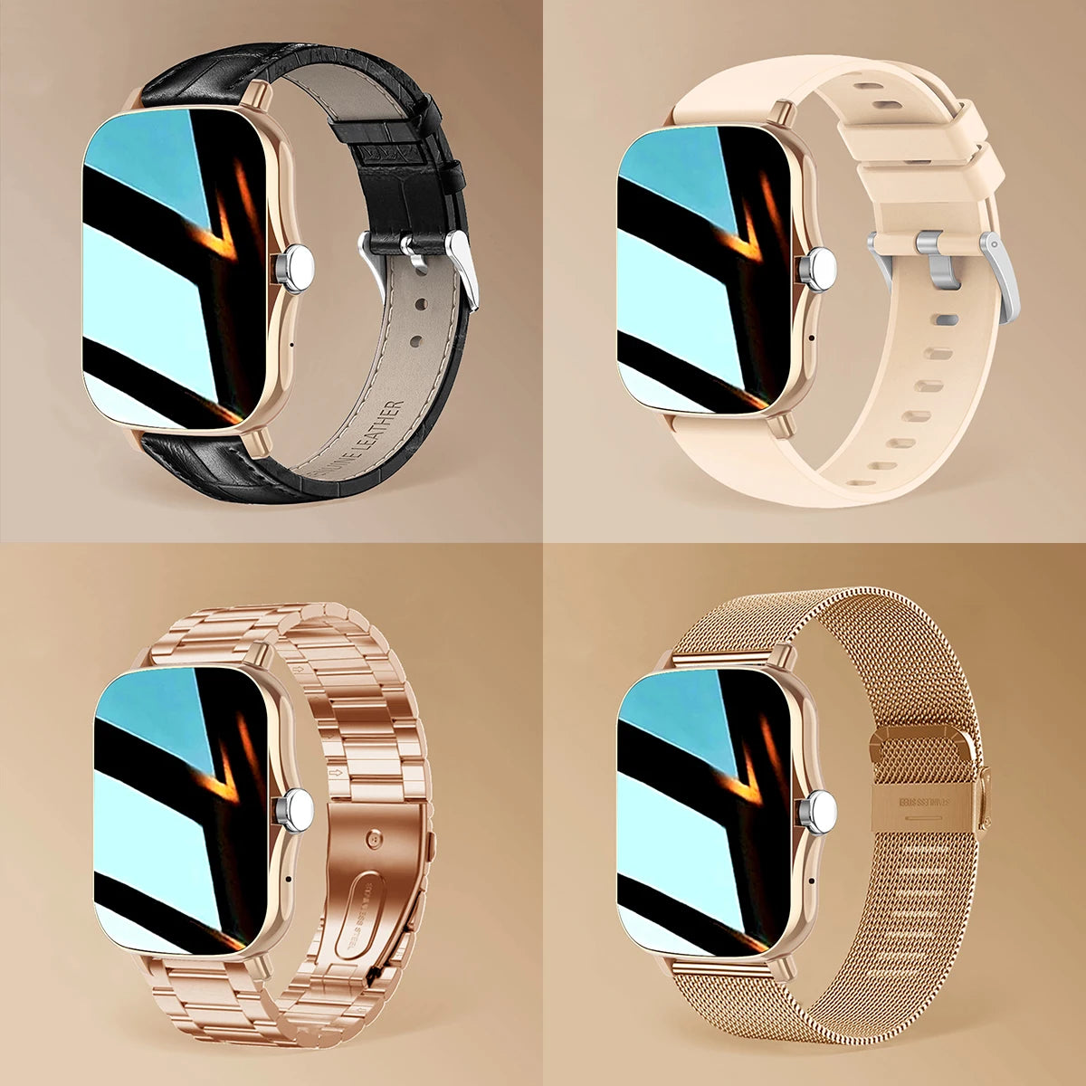 +3pc Straps Smart Watch Women Men Smartwatch Square
