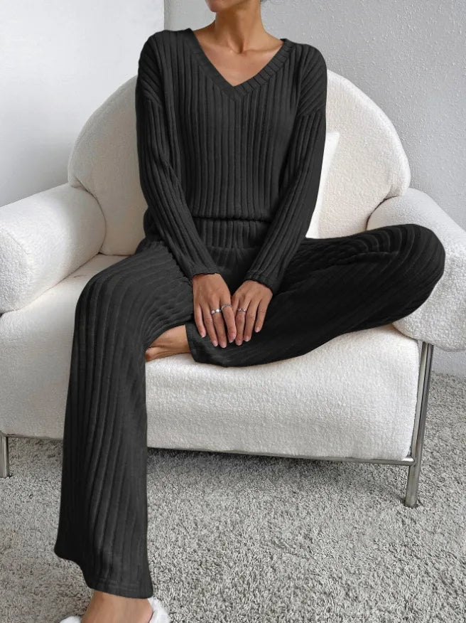 Solid Color Casual Loose Knitting Sets For Women Elegant Autumn Women's Two Pieces Suit Full Trouser Set Female Outfit Clothes