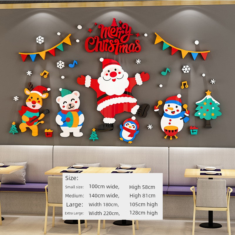 Christmas Decoration Scene Layout Shopping Window Glass Sticker Painting Santa Claus Christmas Tree Wall Decorations