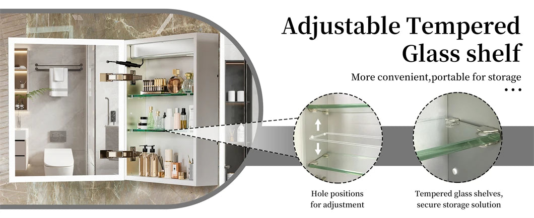 Bathroom Cabinet with Mirror Rectangle LED Lighted Mirror Wall Bathroom Medicine Cabinet w/ Bluetooth Speaker Aluminum Frame