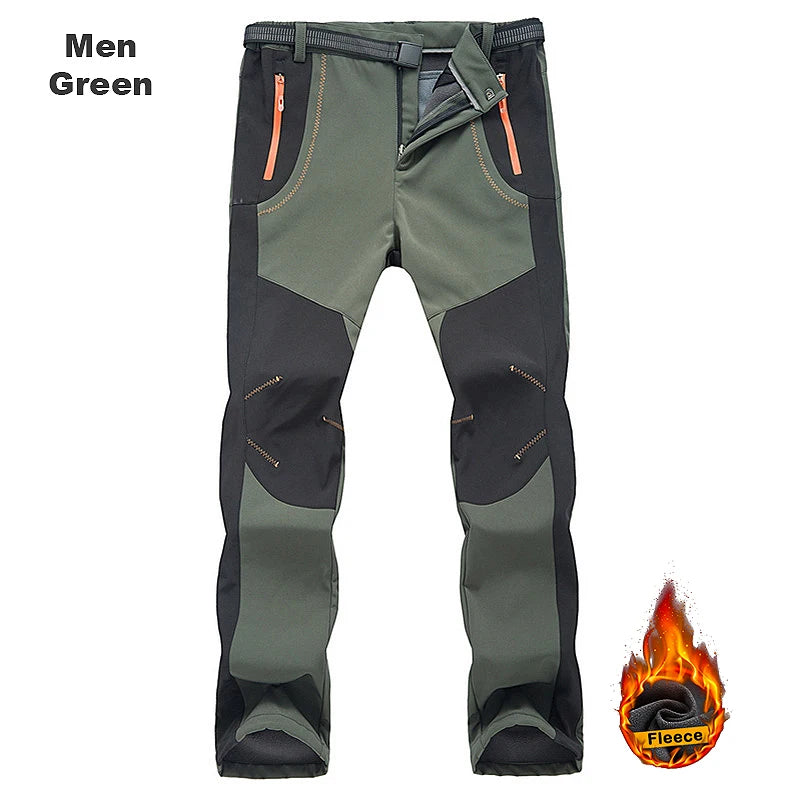 LNGXO Thick Warm Fleece Hiking Pants Men Winter Waterproof Windproof Outdoor  Camping Ski Pants