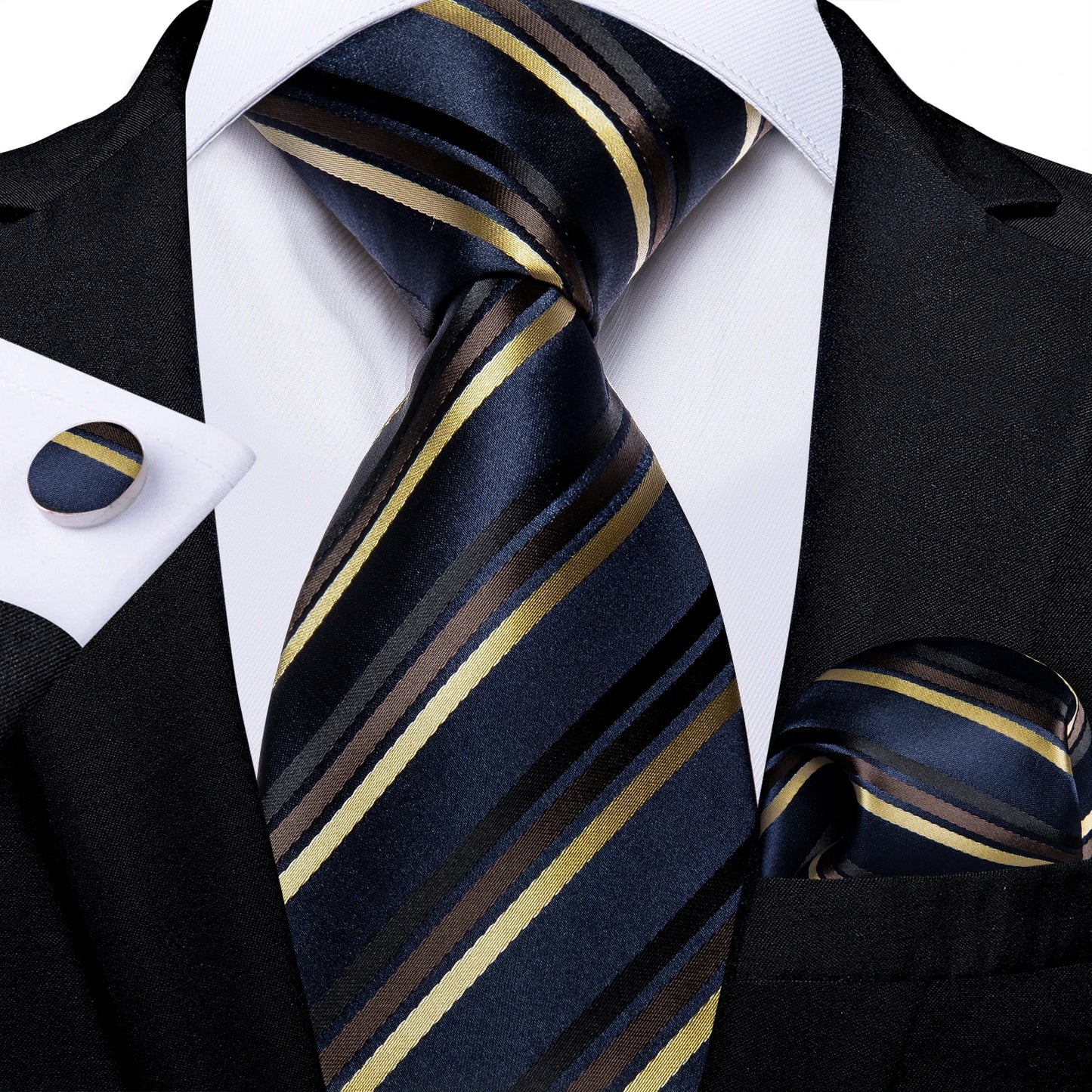 Gold Black Striped Silk Neck Ties