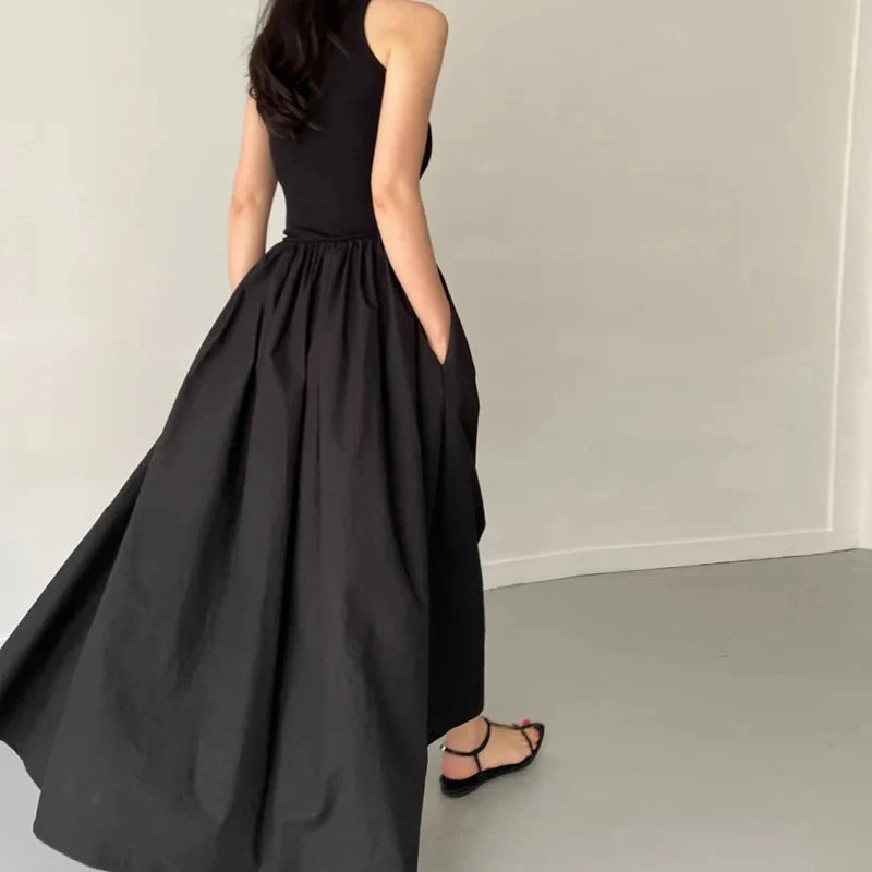 Simple Elegant Black Long Dresses For Women Round Neck Sleeveless