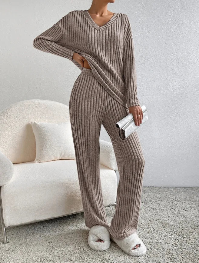 Solid Color Casual Loose Knitting Sets For Women Elegant Autumn Women's Two Pieces Suit Full Trouser Set Female Outfit Clothes