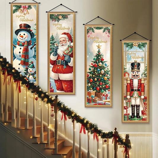 4pcs retro Christmas Santa Claus The Nutcracker Door Couplet Merry Xmas Decor 2025 Door Banner Navidad Natal Gift New Year 2026