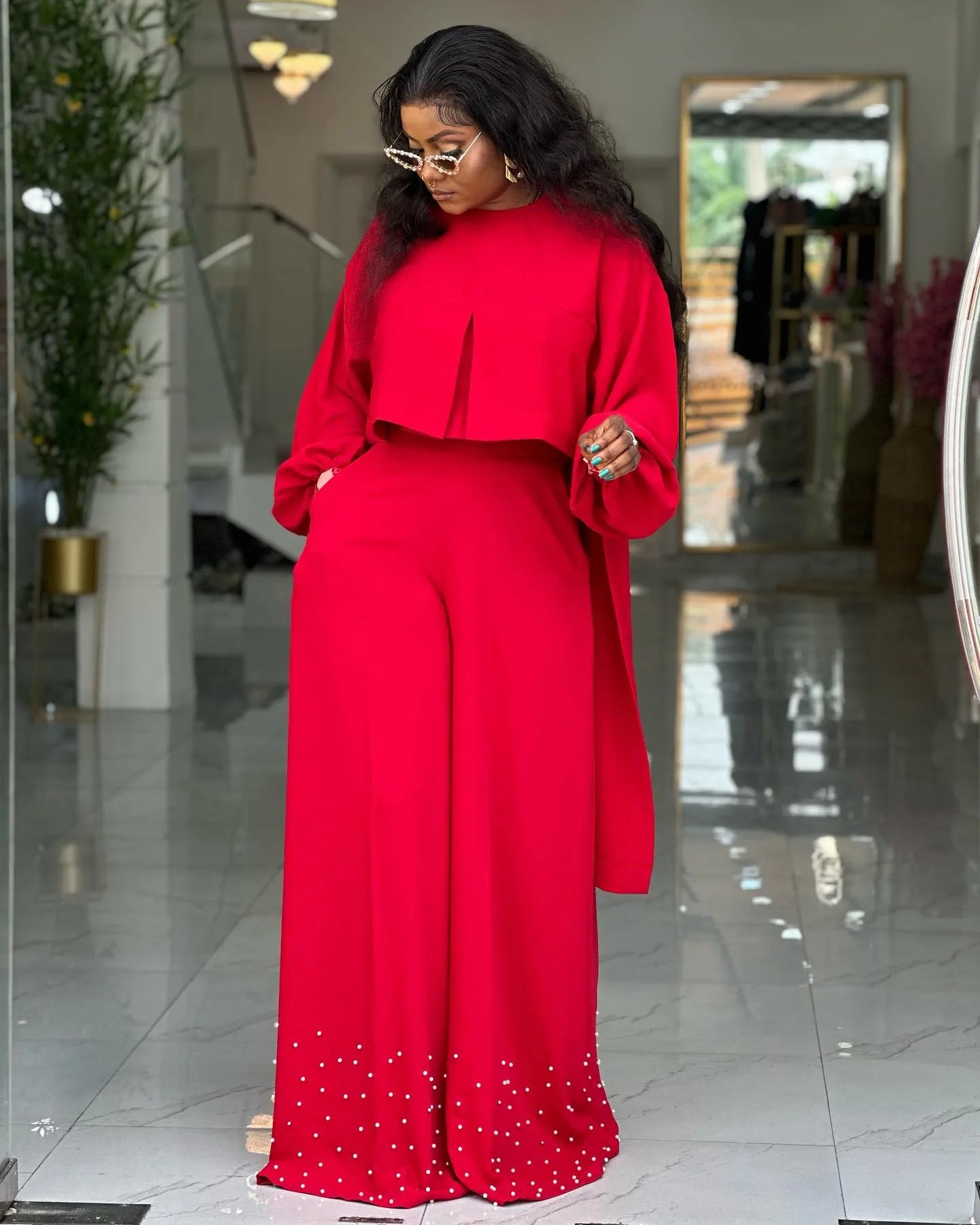 2 Piece Women Matching Sets Solid Color Two Pieces Sets Top And Pants Suits Outfits Clothing