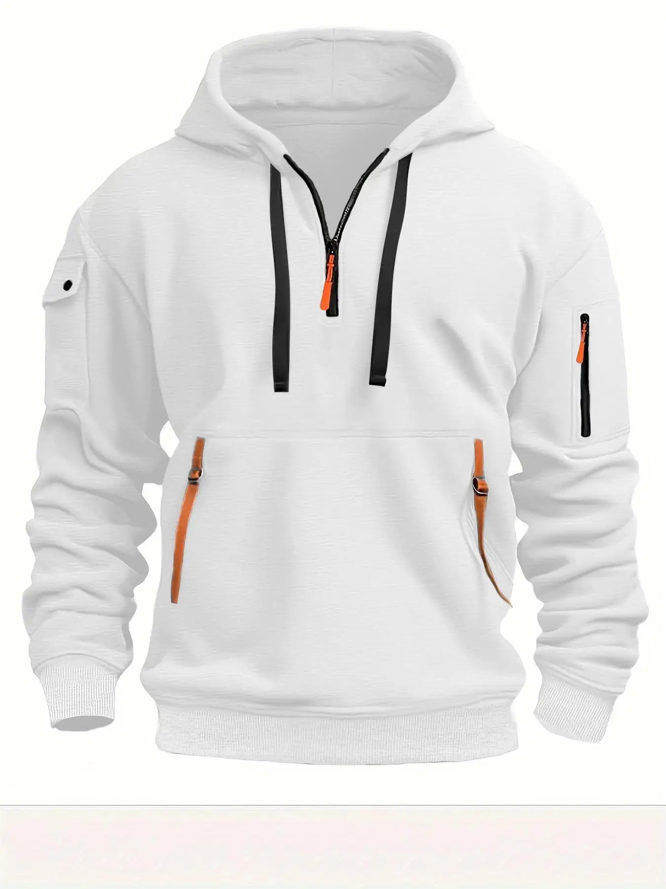 2025 New Multi Pocket Zipper Fleece Hooded Casual Shirt