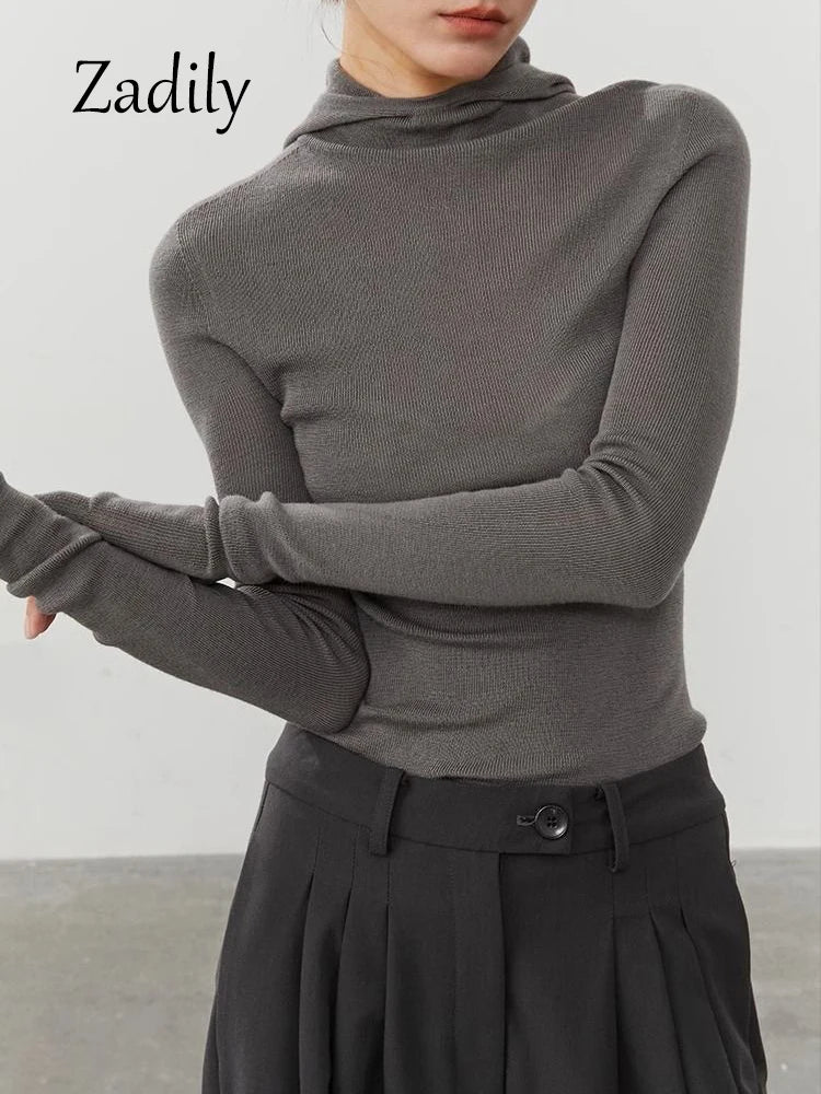 2025 Spring New Sport Style Long Sleeve Women Slim Knit Hoodies Minimalist  High Strecth Ladies Pullovers Female Clothing Tops