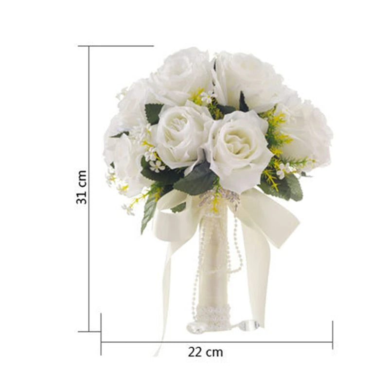 Bridal Bridesmaid Wedding Bouquet White Silk Flowers Roses Artificial Bride Boutonniere Mariage Bouquet Wedding Accessories
