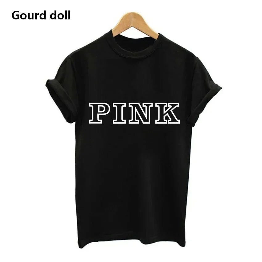 Fashion PINK Letter Printed T-Shirts Women Tops Tee t shirt