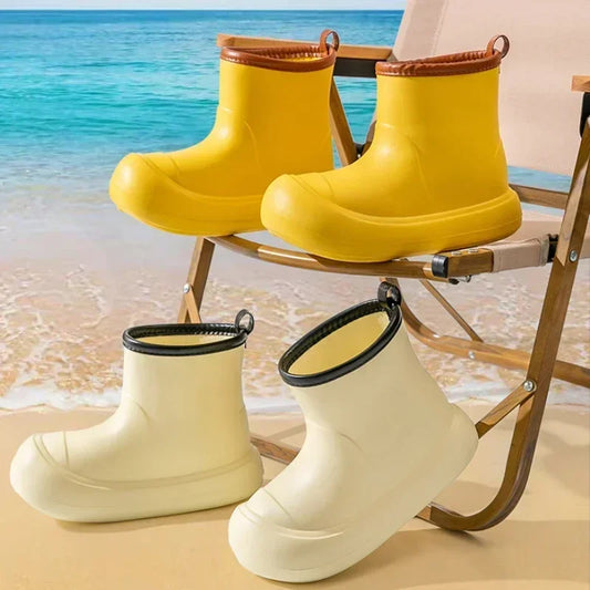 Women Rain Boots New Fashion Thick Bottom High Top Rain Shoes Summer Non-slip Lightweight Waterproof Footwear Botas Plataforma