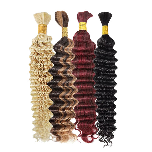 2/3/4 Bundles Human Braiding Hair for Boho Braids 613 Blonde 24Inch Brazilian Virgin Deep Wave Bulk Human Hair for Braiding