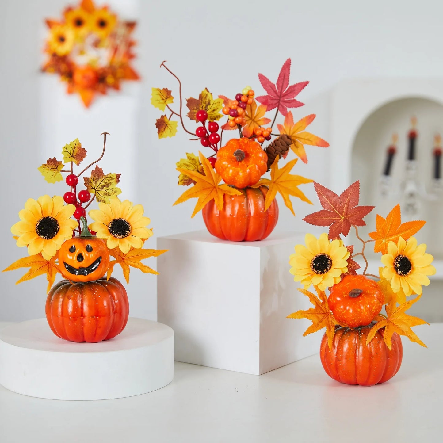 Autumn Theme Party Decor Sunflower Maple Leaf Ornaments Thanksgiving Day Bonsai Harvest Festival DIY Happy Halloween Day 2025