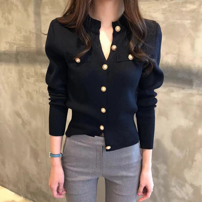 2025 Autumn Long Sleeve Fashion Women Cardigans Sweater Knitted Coat Short